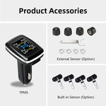 Smart Tire Pressure Monitoring System USB Display Real-Time TPMS Car Safety Alarm with Temperature Sensor PSI Bar